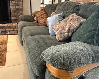 LaZBoy Reclining Sofa  Green Textured Fabric second image