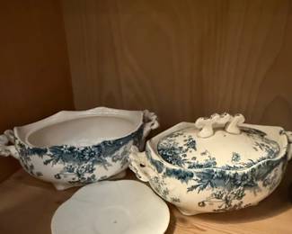Flow Blue Togo Pattern Tureen with Lid and Underplate by F. Winkle