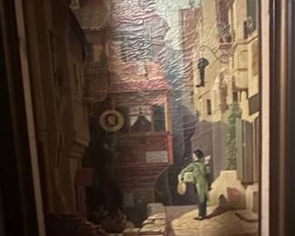 Oil Painting of European Street Scene by A. Thiel