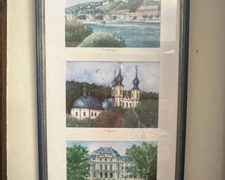 Triptych Watercolor Views of Wrzburg