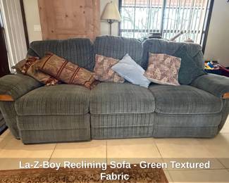 LaZBoy Reclining Sofa  Green Textured Fabric