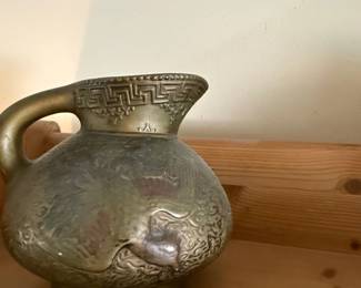 Antique Middle Eastern Copper Pitcher with Embossed Figures