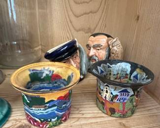 Set of Two HandPainted Ceramic Planters with Village Scenes