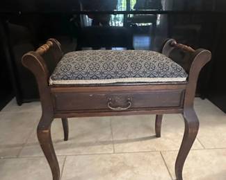 Antique Piano Bench with Storage Drawer