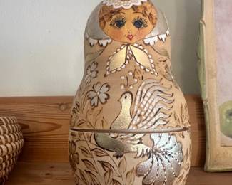 HandPainted Wooden Matryoshka Doll with Floral and Bird Motifs
