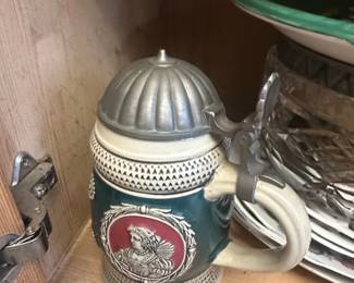 German Beer Stein with Pewter Lid