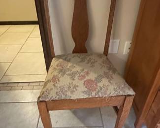 Vintage Oak Dining Chair with Floral Upholstery