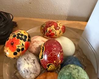 Assorted Decorative Eggs HandPainted Wooden and StoneLike