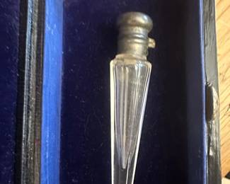 Antique Sterling Cut Crystal Cone Shaped Perfume Bottle c in Presentation Box second image