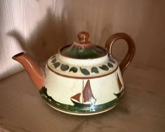 HandPainted Torquay Motto Ware Teapot with Sailboat Motif