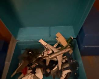 Collection of DieCast Model Airplanes, including SR Blackbird, Bomber, Biplane, Fighter Jet, and Helicopter