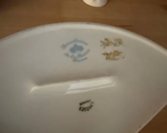 Vintage Porcelain FanShaped Trinket Dish with Hot Air Balloon and Airship Motif third image
