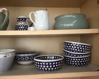 Boleslawiec Bleeding Heart Peacock Pattern Ceramic Pitcher and Small Creamer