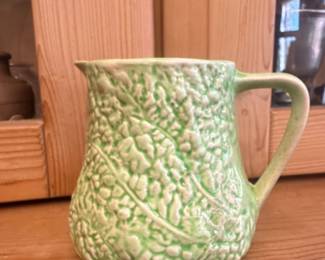 Green Majolicastyle Leaf Embossed Pitcher