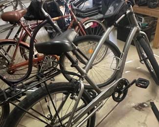 Lot of Two Vintage Cruiser Bicycles ReddishBrown StepThrough and Silver Hybrid