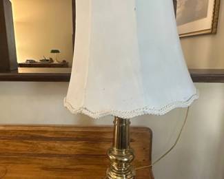 Vintage Stiffel Brass Table Lamp with White Fabric Shade