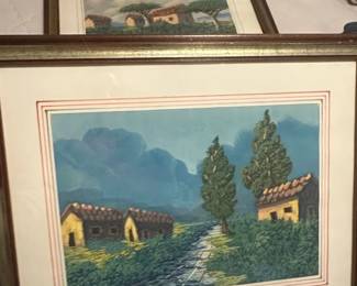 Framed Landscape Painting of Tuscan Villa