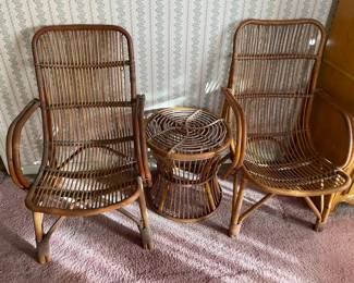 FABULOUS Vintage Mid-Century 2 Bamboo Chairs & Round Table Set By Franco Albini