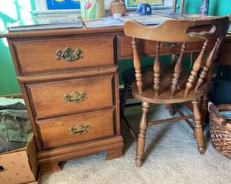 Wooden Desk & Chair W/ Brass Hardware