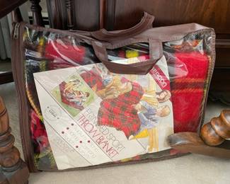 Vintage Fringed Sport Plaid Blanket W/ Original Bag