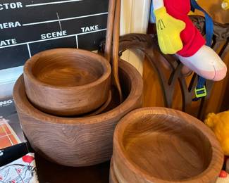 Genuine Teak Wooden Salad Bowl Set W/ Serving Utensils