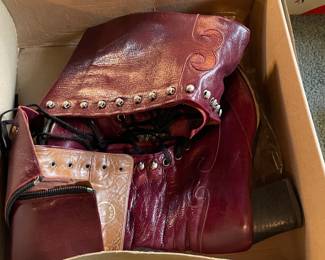 Vintage Red Leather Lace Up Heel Boots