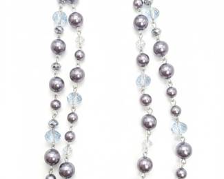 Purple Faux Pearl and Crystal Beaded Necklace