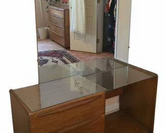 MidCentury Modern Wood Dresser with Mirror and Greek Letters