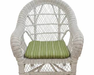 Vintage Wicker Armchair with Green Striped Cushion