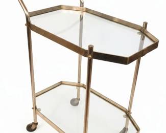 MidCentury Modern Brass and Hexagonal Glass Bar Cart