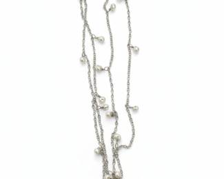 Sterling Silver Station Necklace with Pearls