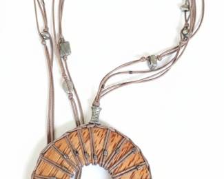 Bohemian Wood and Metal Torus Pendant Necklace