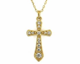GoldTone Cross Pendant Necklace with Rhinestones