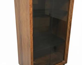 MidCentury Modern Stereo Cabinet with Smoked Glass Doors and Casters