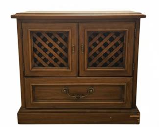 Vintage Wood Jewelry Armoire with Lattice Doors and Drawer