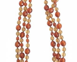 MultiStrand Faceted Amber and Red Glass Bead Necklace