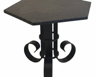 Octagonal Slate Top Side Table with Wrought Iron Base
