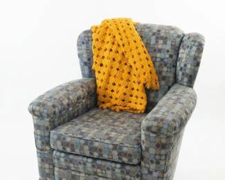 Wingback Armchair with Geometric Pattern Upholstery