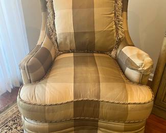 Highland House silk skirted chairs. Pair. Available for pre-sale, and post Sale