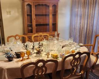 kitche table and matching chairs, antique dishes