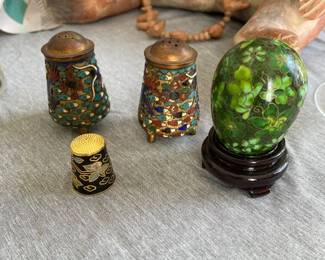 Several decorative items crafted using the Cloisonné (enamel-on-metal) technique