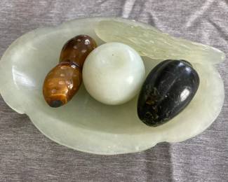 Vintage Chinese hand-carved stone fruit and vegetable set
