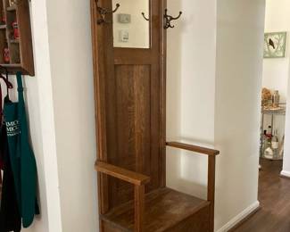 Antique oak hall tree (also called a hall stand or hall bench)
