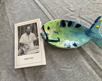 Handmade ceramic fish dish created by the artist Jim (James) Rice, a well-known potter based in Naples, Florida