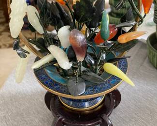 Vintage Chinese gemstone flower bonsai tree 