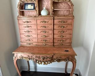 Louis XV French Rococo style Secretary writing desk with silk lined drawers 