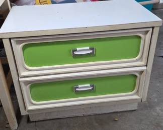 Two-Drawer Wood Nightstand in White and Green