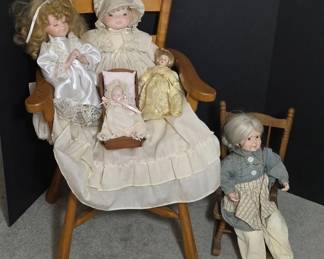 Porcelain Head Dolls with Wooden Rockers