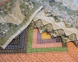 Patchwork Quilt with Floral and Gingham Patterns