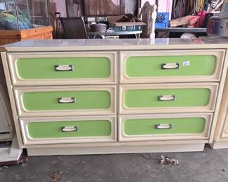 Wooden Dresser with Green Panels
